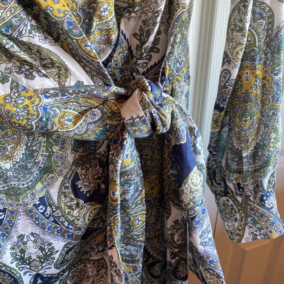 Magaschoni NWT Linen Collared Long Sleeve Button Cuff Tie-Wrap Midi Dress 8 - Picture 7 of 13